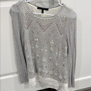 WHBM Gray Embellished long sleeve top